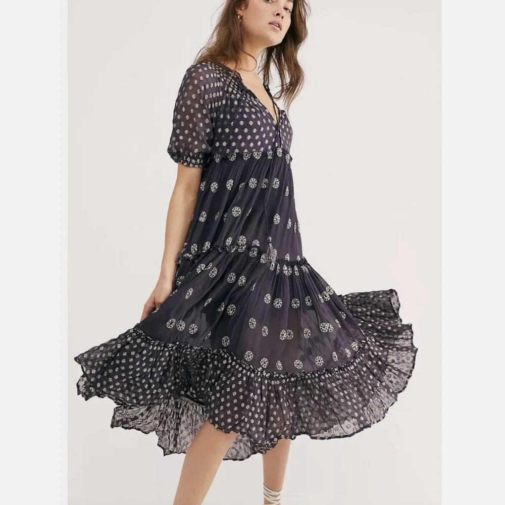 Free People Stella Maxi Midi Dress Women's Medium Sheer *No Slip